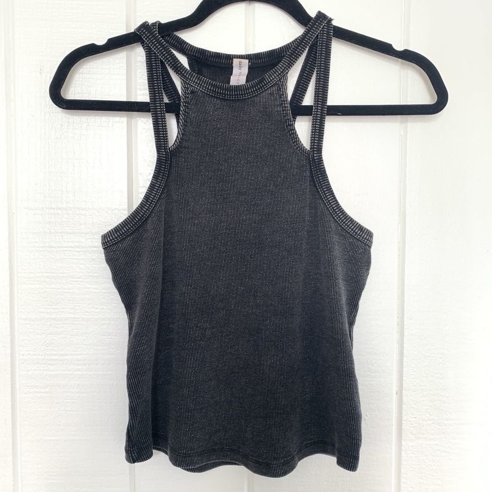 Anthropologie Daily Practice Tank Top Small Racer Back Rib Knit Black Yoga Gym